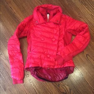 Lululemon goose down red Jacket chevron bow 10 LN